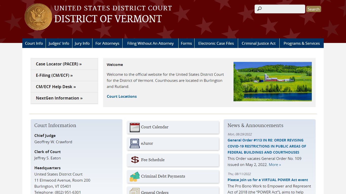 DISTRICT OF VERMONT | United States District Court